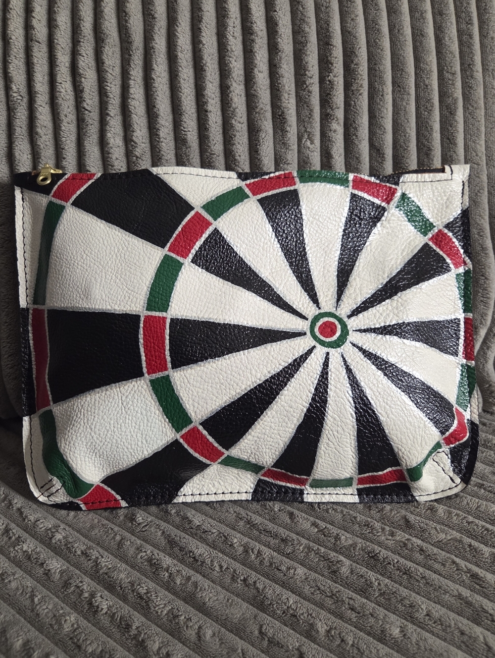 Graphic Dartboard-Print Leather Clutch in White, Black, Red & Green - NWOT